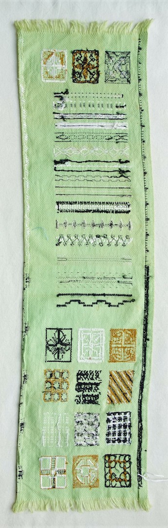 Embroidery sampler from the Netherlands, worked by C. Mooij in c. 1944, with a large variety of stitches (TRC 2020.3990r).