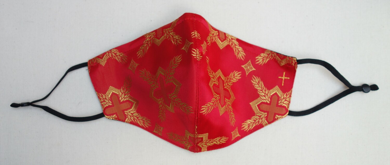 Face mask with Christian symbols, used in one of the Eastern Orthodox Churches, early 2021 (TRC 2021.0621).