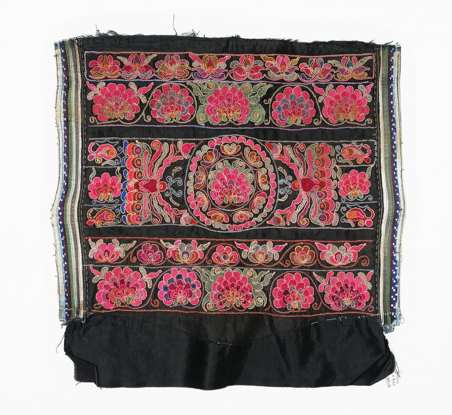 Fig. 4. Embroidered panel, cotton, silk and metal, Miao (Dong), China, 20th century (TRC 2021.0717).
