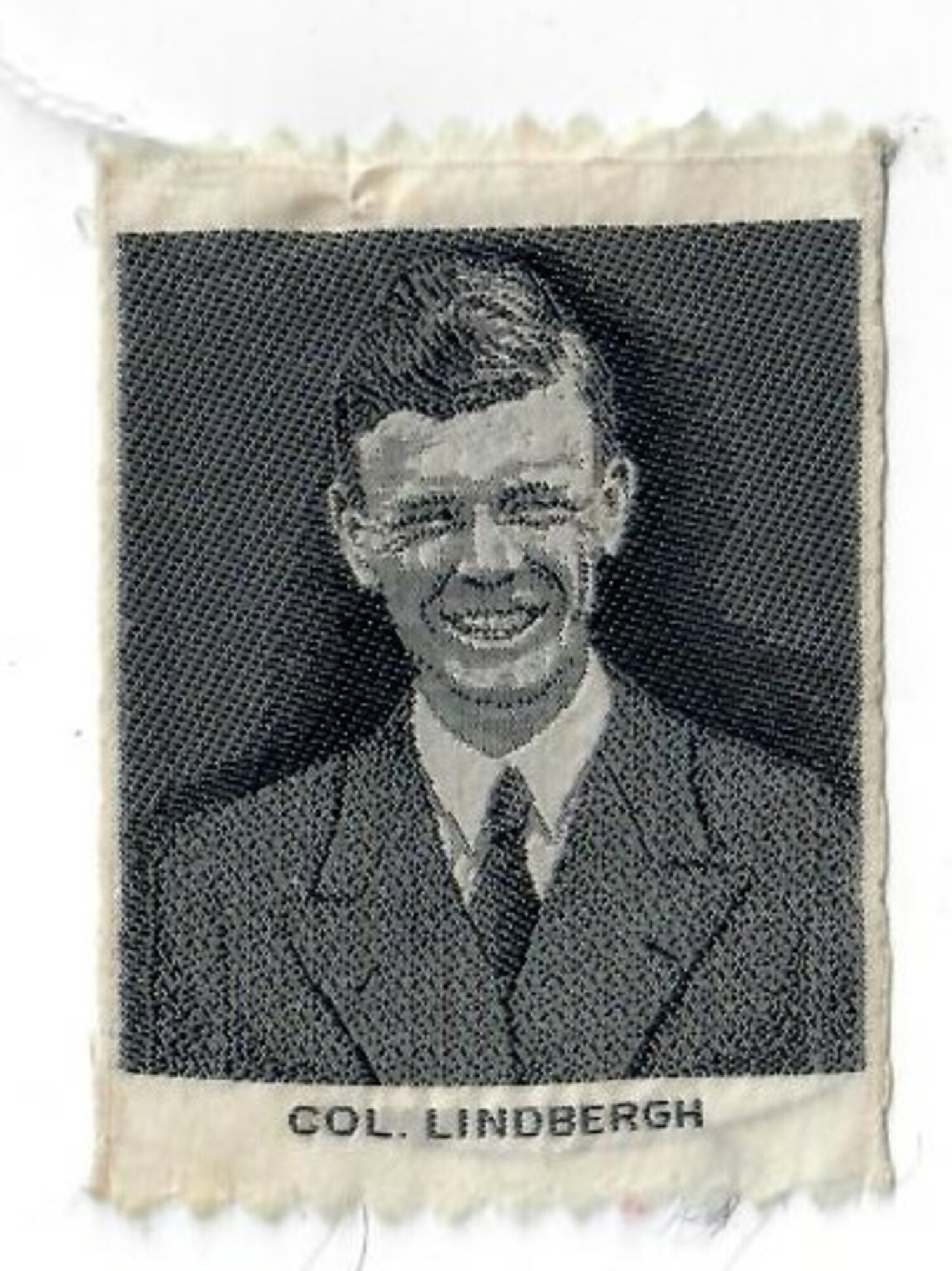 Stevengraph cigarette silk with the image of the American aviator, Charles Lindbergh, 1920s-1930s (TRC 2021.2470b).