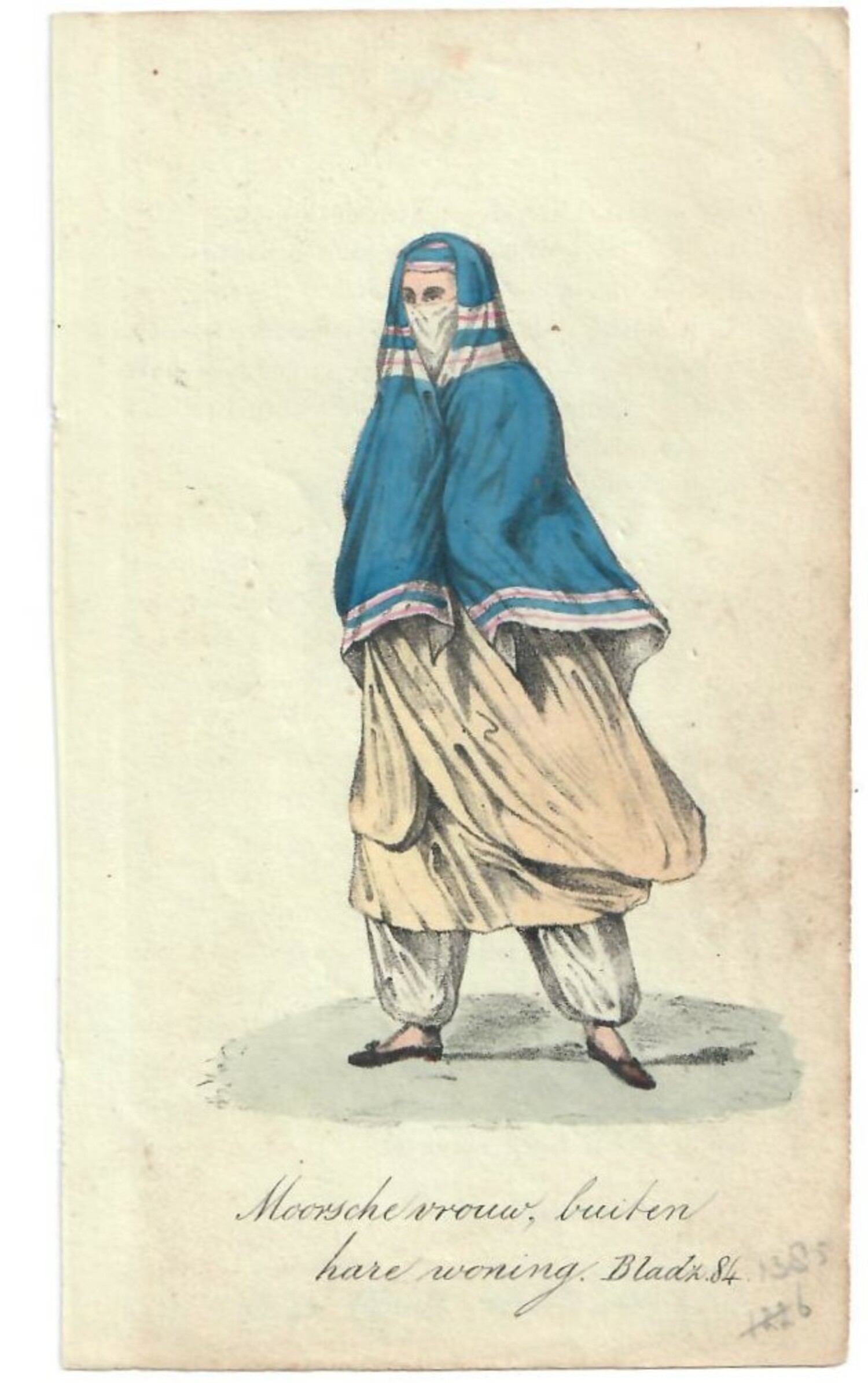 Print depicting a 'Moorish' woman, probably from Algeria, from a Dutch publication in 1840 (TRC 2021.2864).
