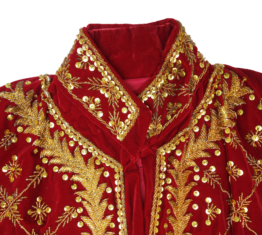 Collar and neck opening of a recently acquired men's jacket from Indonesia, late 20th century (TRC 2021.2940).