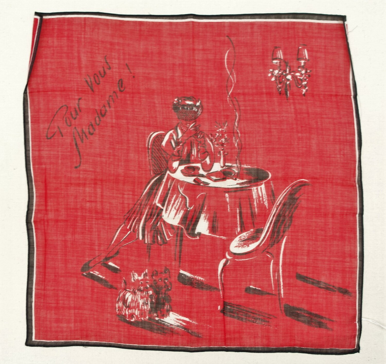 Women's handkerchief with the text "Pour vous madame', Europe, 20th century (TRC 2021.3410).