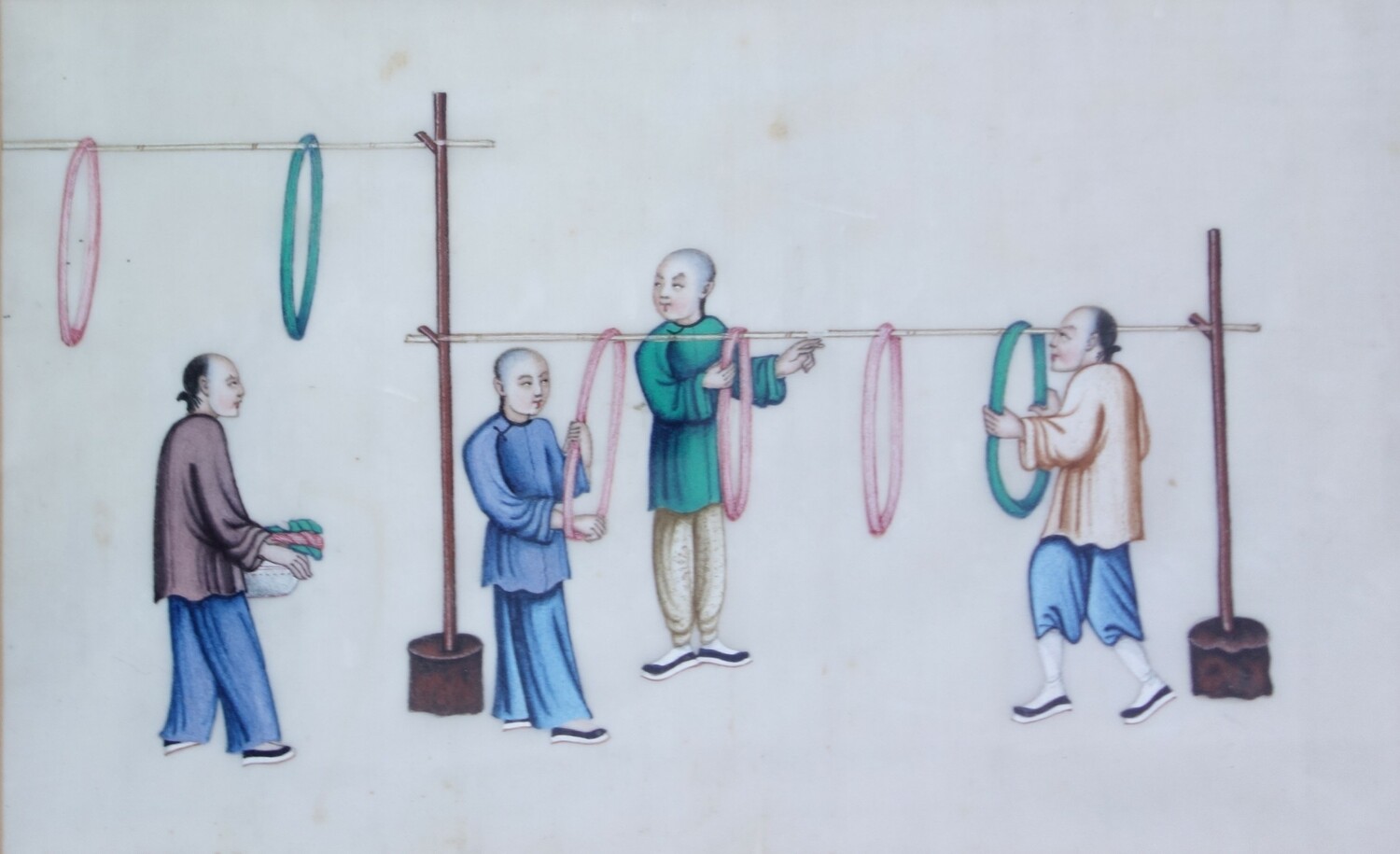 Chinese, 19th century print showing the drying of dyed silk skeins TRC 2023.2547d).