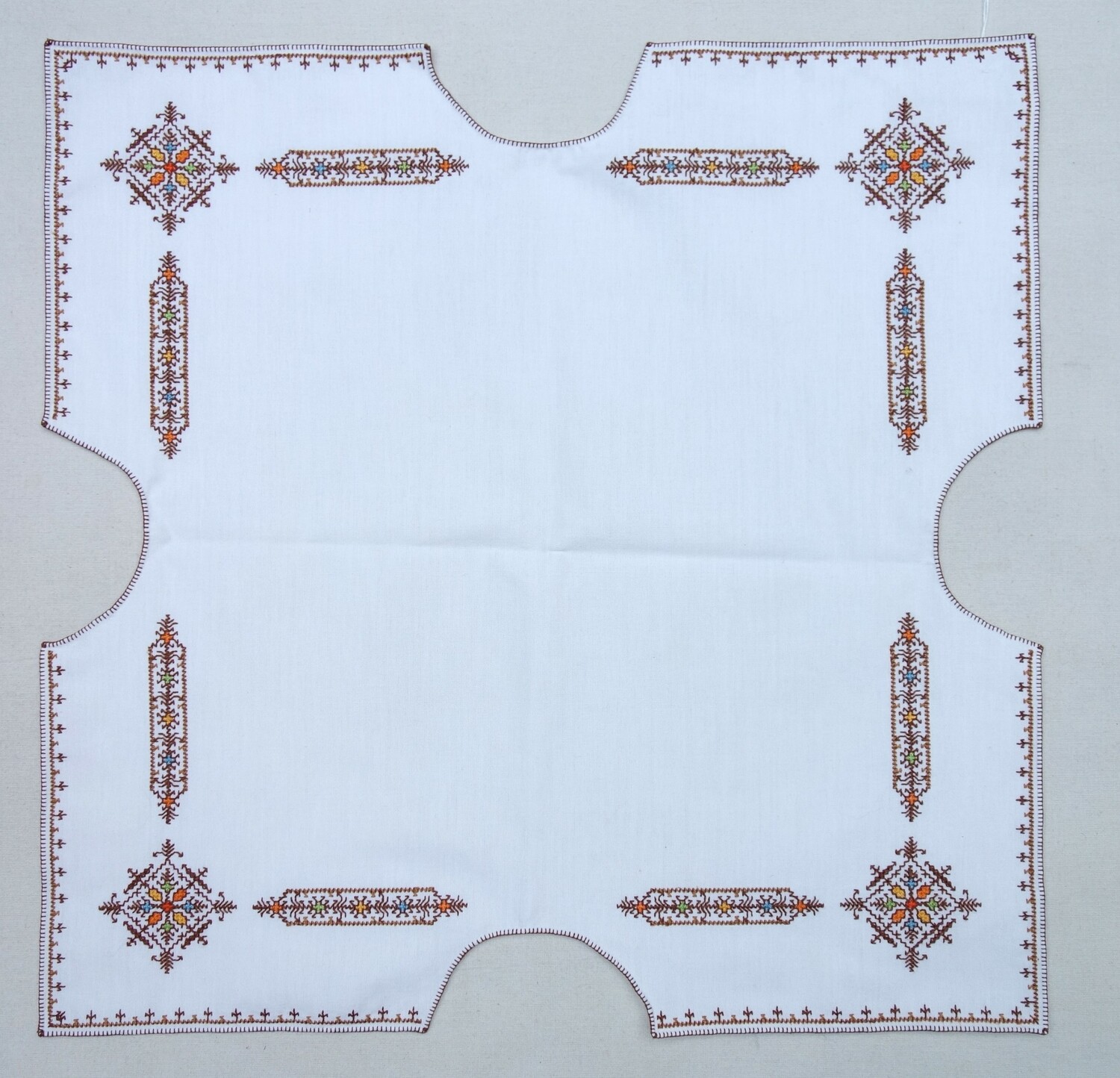 Cotton wrapper from Morocco, cut and designed in Afghan style, late 20th century (TRC 2024.0233).