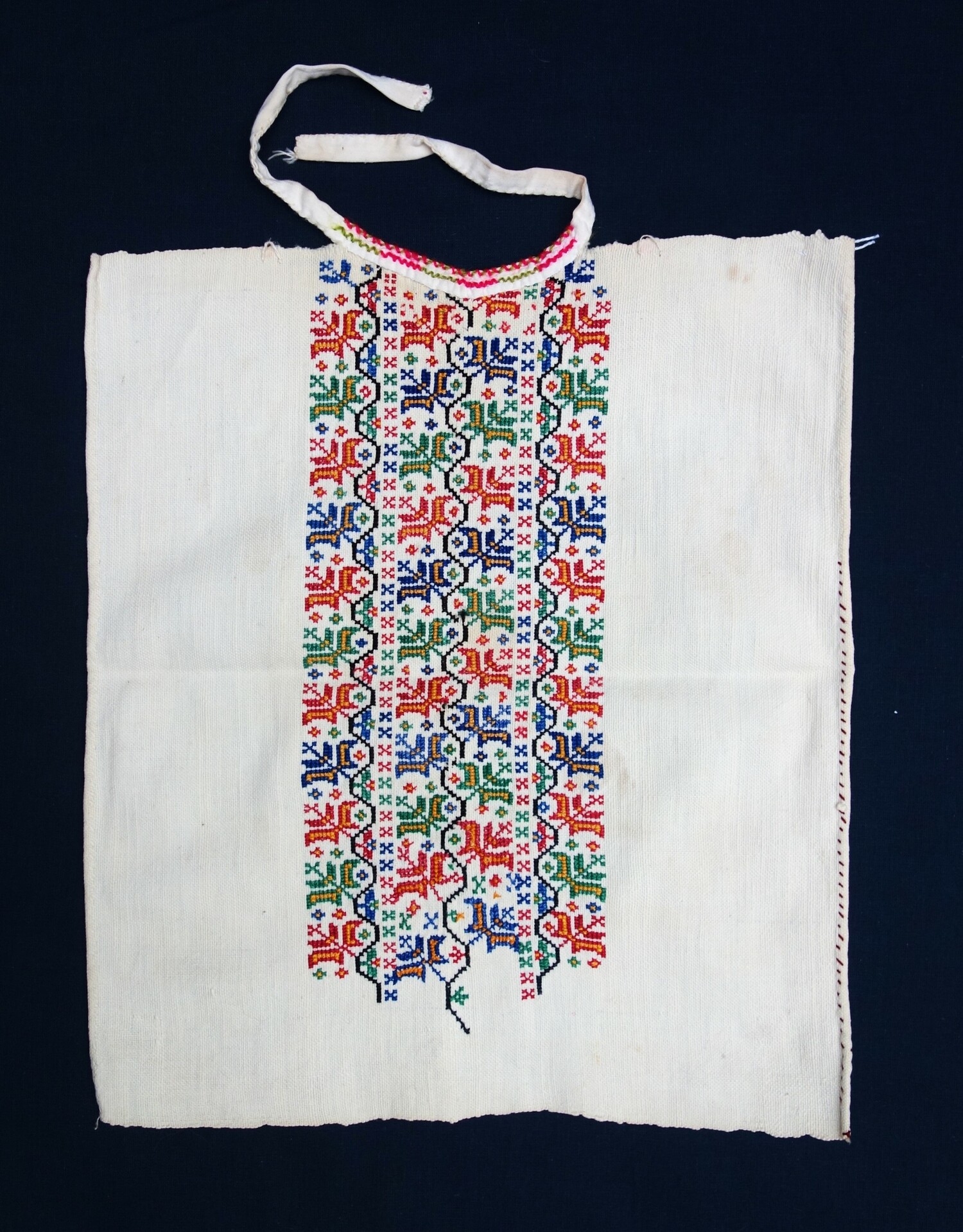 Fig. 2. Woman's plastron, cotton, hand woven and hand embroidered, Vergina, Greece, 20th century (TRC 2025.0223).