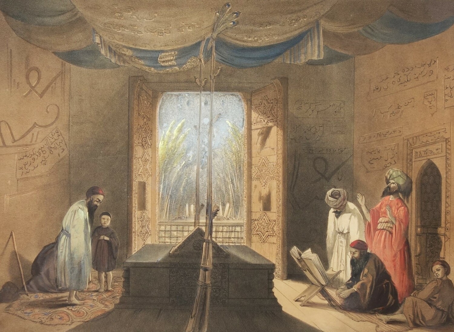 Fig. 5. MOSQUE AND TOMB OF THE EMPEROR SOOLTAUN MAHMOOD OF GHUZNEE. Coloured lithograph based on the work of James Rattray 1847/48, Plate X (TRC 2025.1052). Schinasi Family donation.