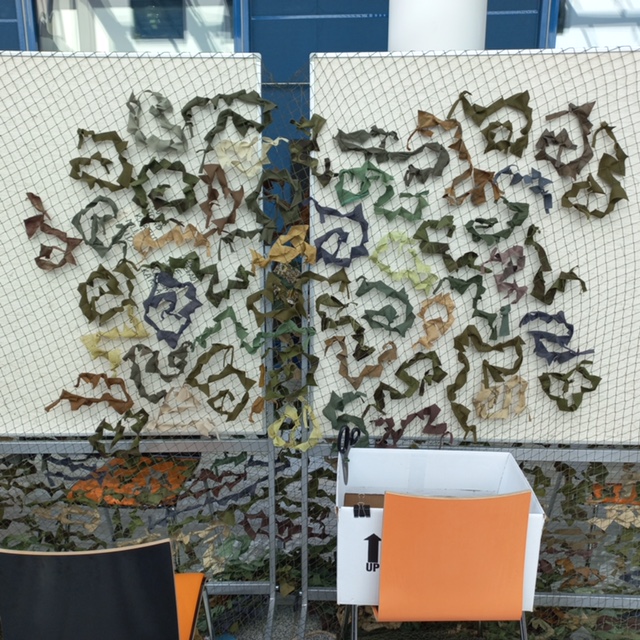 Camo netting being made. University of Tartu, 11 May 2023. Photograph by Gillian Vogelsang