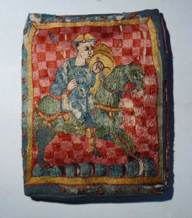Medieval bag with the he depiction of a knight, 12th century. Sens Museum (B379).