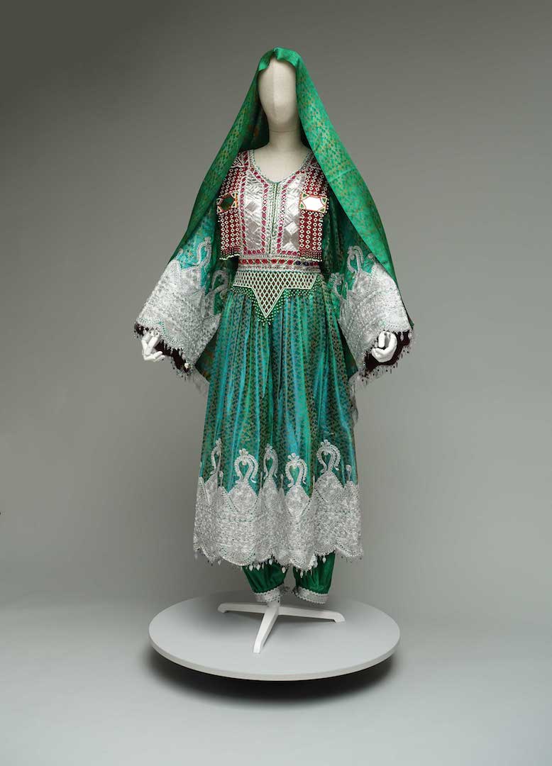 Pashtun woman's wedding outfit, prepared for 360-photography. Photograph by author.