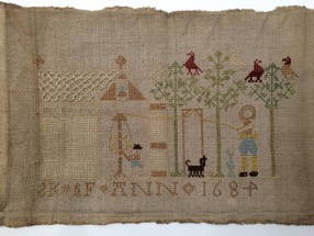 Danish (?) sampler dated 1684. Metropolitan Museum of Art, New York (57.122.526).