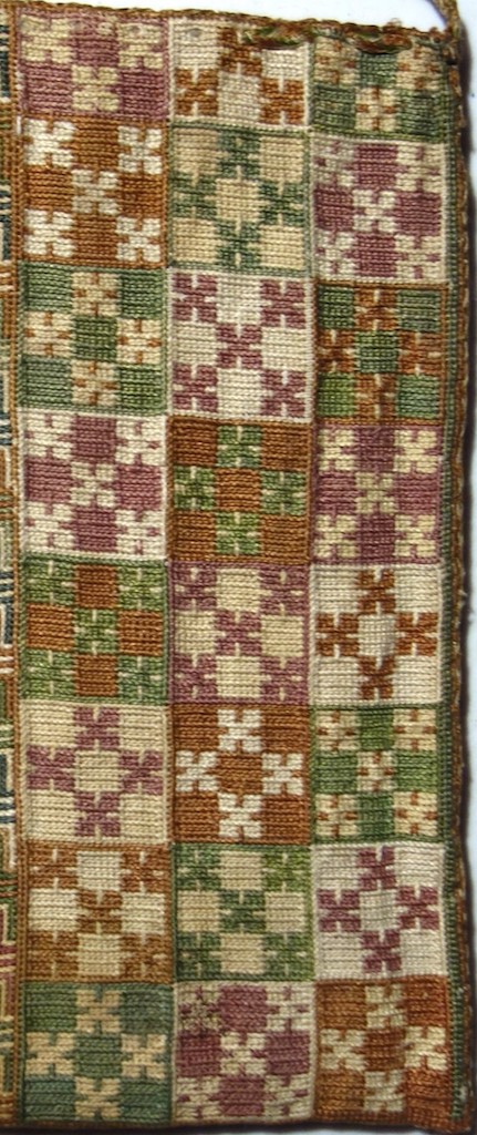 Pattern 4: Rows of squares with X-shapes in various colour combinations. Photograph by author.