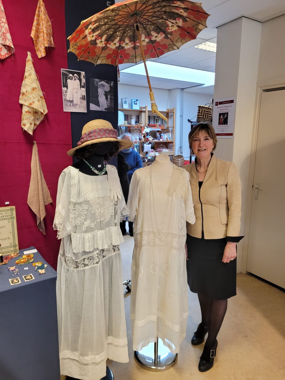 Prof. Annetje Ottow, Chair of the Leiden University Board, on a recent visit to the TRC with garments of her great-aunt from the 1920s Dutch East Indies.