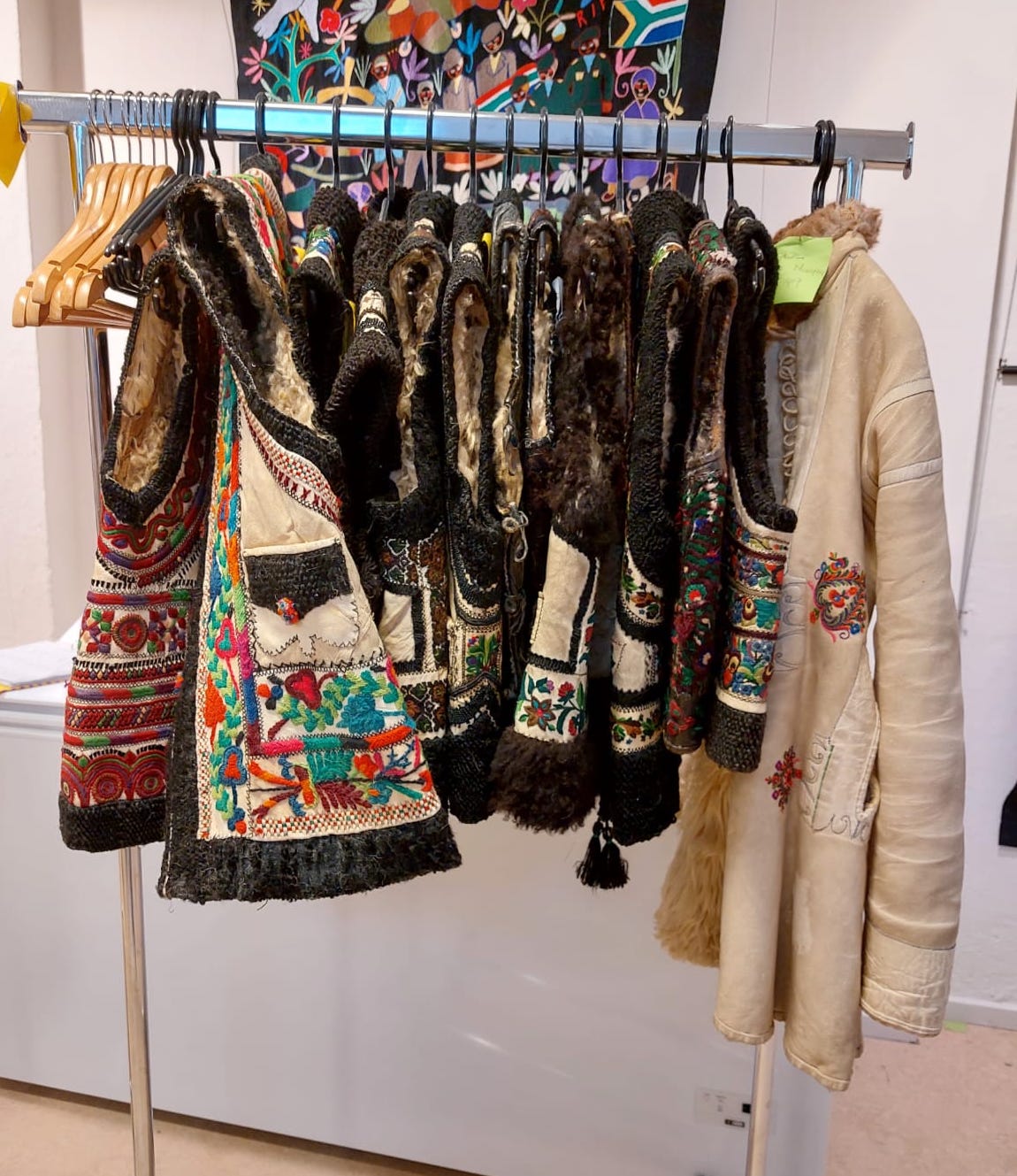 Waistcoats and coat from the Amsel collection, 21 February 2022. Photograph: Augusta de Gunzbourg.