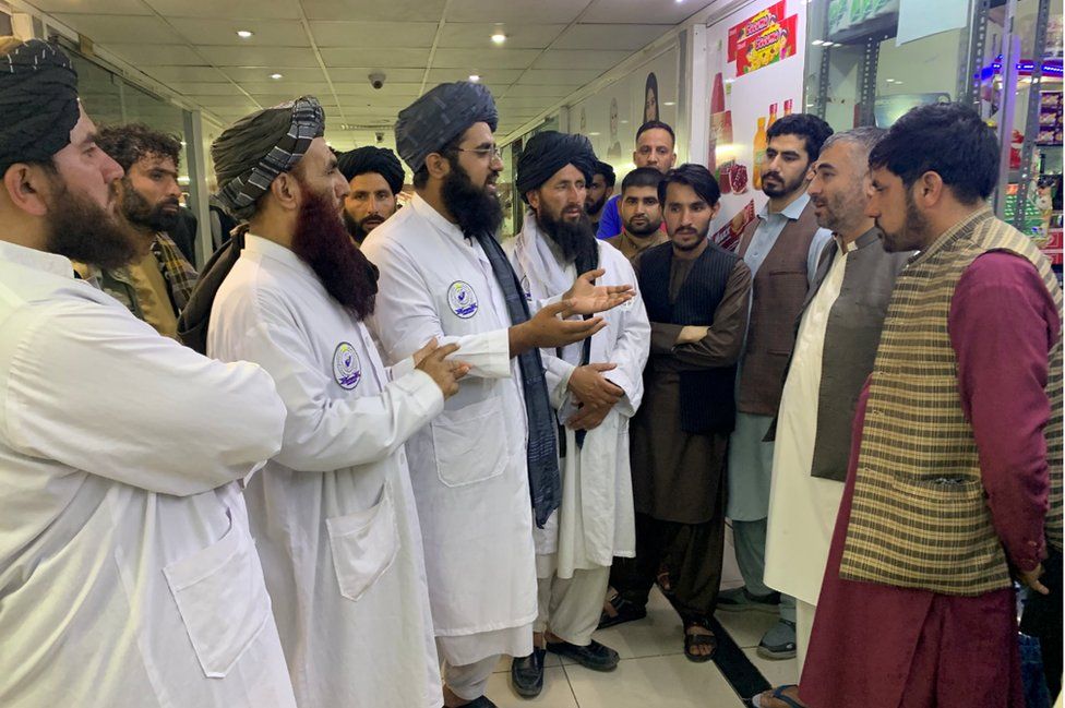 Afghan Taliban officials of the Ministry for the Prevention of Vice and the Promotion of Virtue. Photograph BBC 22 May 2022.
