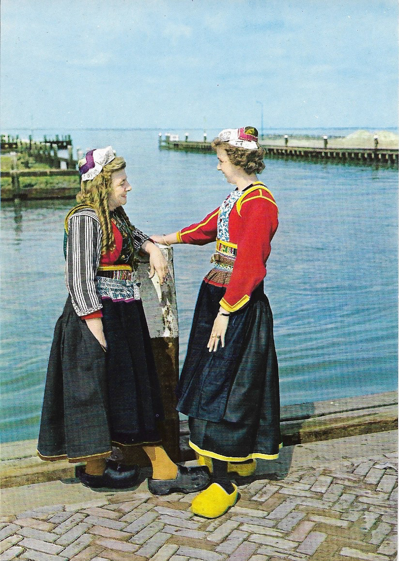 Postcard of traditional dress from Marken fishing village, Netherlands, 1960's-1970's. Collection of the author.