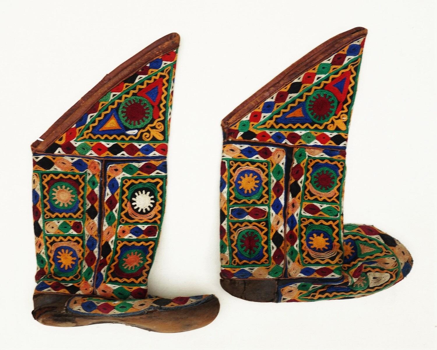 Pair of embroidered boots for women, 20th century, Uzbekistan (TRC 2021.1935a-b).