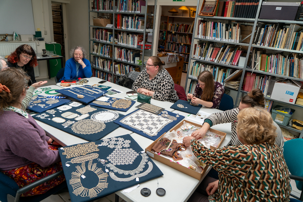 Meeting of the tatting group at the TRC, April 2024.