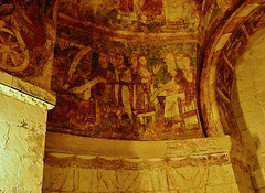Painted curtains (right at the bottom of the picture), Chapel of St Gabriel, Canterbury cathedral.