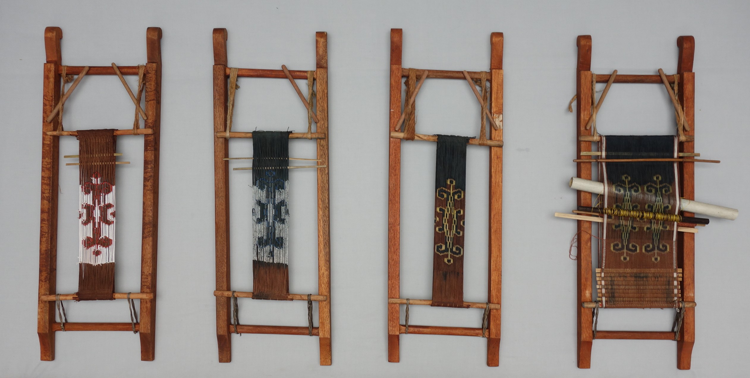 Four of the nine frames illustrating the various stages in binding and dyeing an ikat cloth.