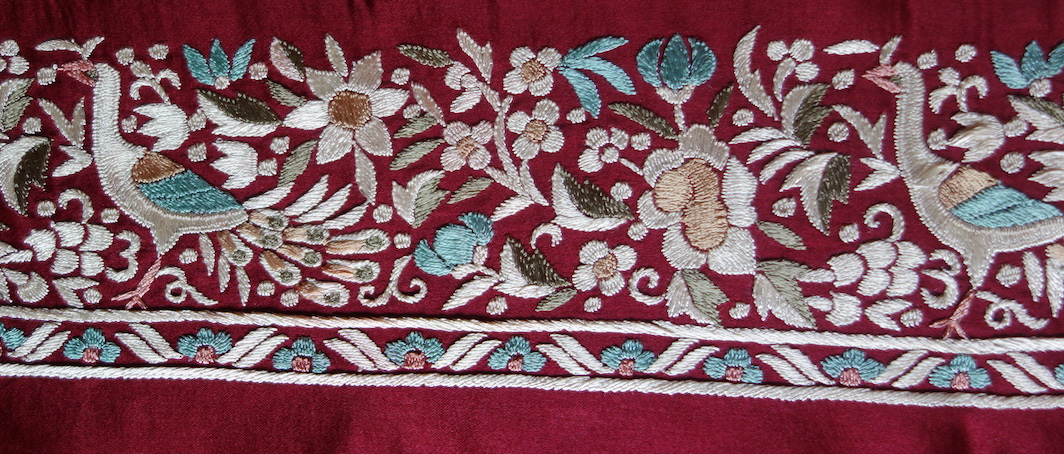 Detail of a Chinese-style Parsi embroidery from India, made in 2017 for the TRC.
