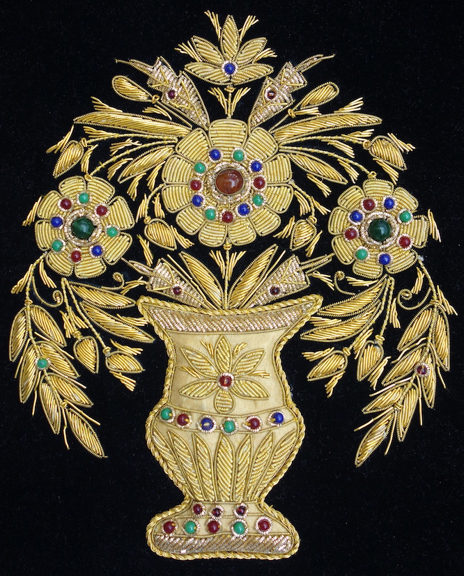 Modern piece of goldwork (zardozi) from Agra, India. Acquired for the TRC collection on 30th July 2017.